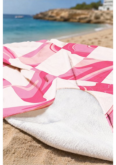 Pembe Damalı Mermer Desenli Plaj Havlusu - Modern Soyut Resort Stil Hızlı Kuruyan Mikrofiber Havlu Puslu İncir