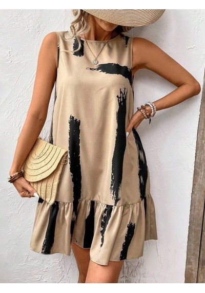 Modi Kadın Kolsuz Bisiklet Yaka Arkadan Fiyonklu Süprem Kısa Elbise Açık Bej