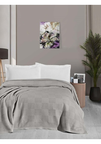 Mulberry Waflle Desenli Pike Waflle Battaniyesi %100 Pamuk Kalın Iplik Yumuşak Çift Kişilik 220 x 240 Gri