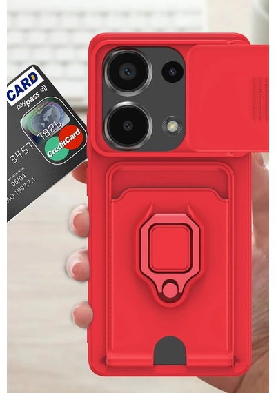 Mey İthalat Redmi Note 13 Pro 4g Kılıf Zuma Kartvizitli Yüzüklü Silikon - Yeşil Çok Renkli