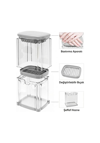 Chop Box Basmalı Sebze Doğrayıcı 3/8 İnç Paslanmaz Çelik Bıçaklı Küp Kesim Aparatı Beyaz