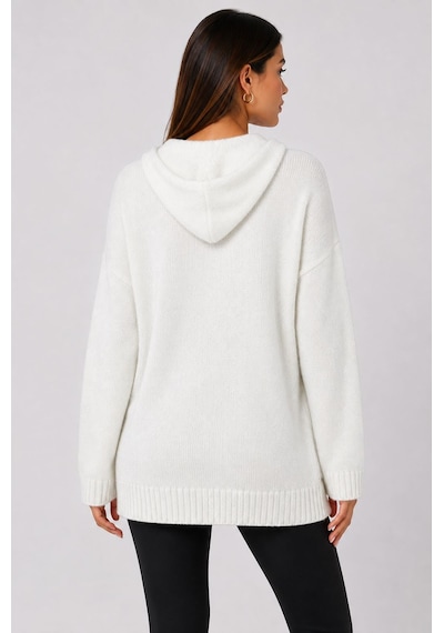 Neden Tekstil Kadın Kapüşonlu Relaxed Beyaz Triko Sweatshirt