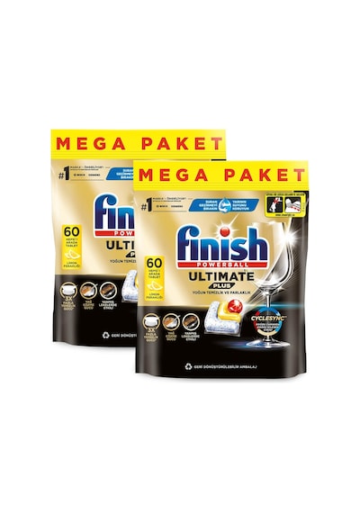 Finish Ultimate Plus Bulaşık Makinesi Deterjanı Kapsül Tablet Limon 120 Adet (60 x 2)