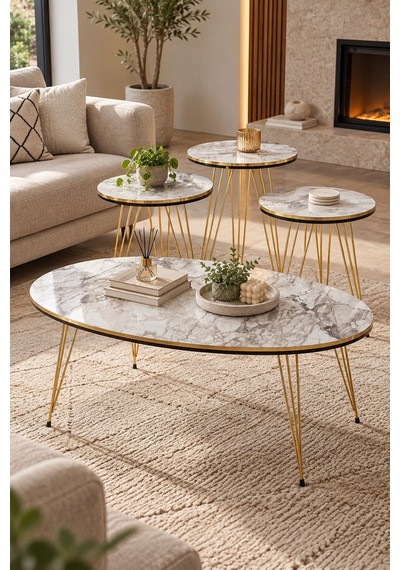 Sulorahome 4'lü Mermer Desenli Sehpa Seti Gold Metal Ayaklı Beyaz Mermer - Altın Sulorahome 4'lü Mermer Desenli Sehpa Seti Gold Metal Ayaklı Beyaz Mermer - Altın