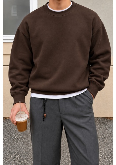 Cool Tarz Erkek 3 İplik Şardonlu Regular Fit Bisiklet Yaka Basic Sweatshirt Kahverengi Kahverengi Cool Tarz Erkek 3 İplik Şardonlu Regular Fit Bisiklet Yaka Basic Sweatshirt Kahverengi Kahverengi