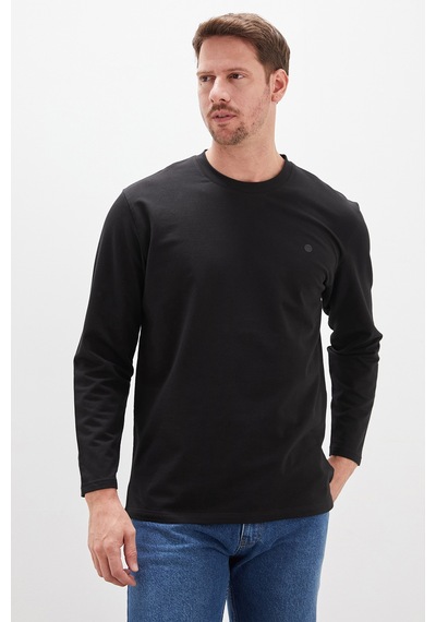 Fullamoda Baskılı Bisiklet Yaka Sweatshirt Siyah