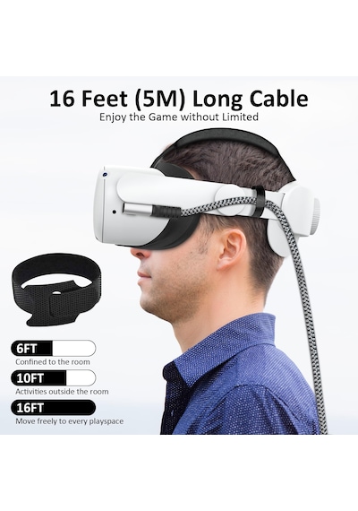 Daytona Vr-c Oculus Quest İle Uyumlu Vr5 Link Kablosu 5 M, 5gbps Usb 3.2 Gen 1 Hızlı Veri Aktarımı, Hızlı Şarj Usb-c, Quest 2 Uyumlu Type C To Type C Kablo