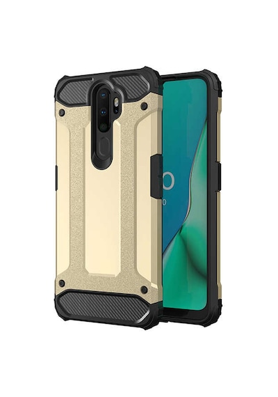 Noktaks - Oppo A5 2020 Uyumlu - Kılıf Çift Katman Zırh Tank Crash Military Kapak - Gold