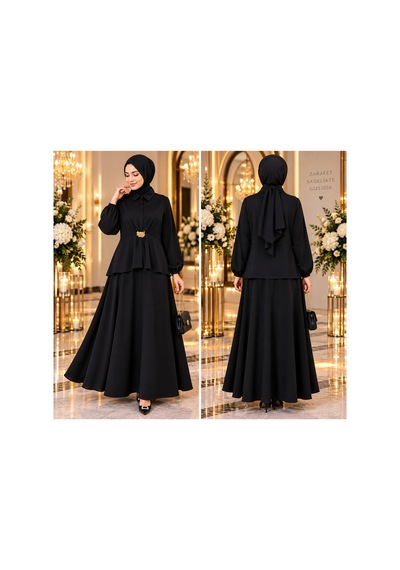 Gül&can Butik İkili Takim Şık Sade Ve Zarif Etek Gömlek Takımı Siyah