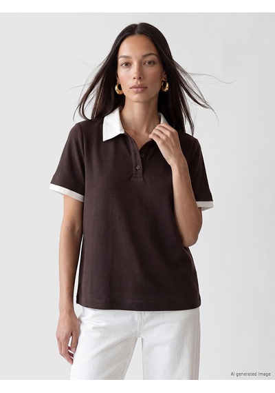Lcw Everyday Kahverengi Polo Yaka Kadın Tişört