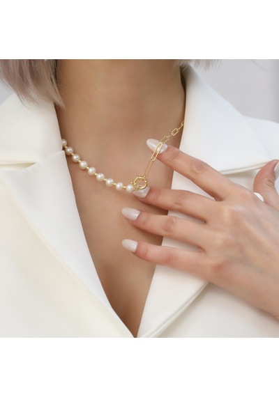 925 Ayar Gümüş Creamrose Tatlısu İncisi Kolye-7mm