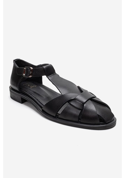 Luvishoes Dexara Siyah Cilt Hakiki Deri Kadın Sandalet