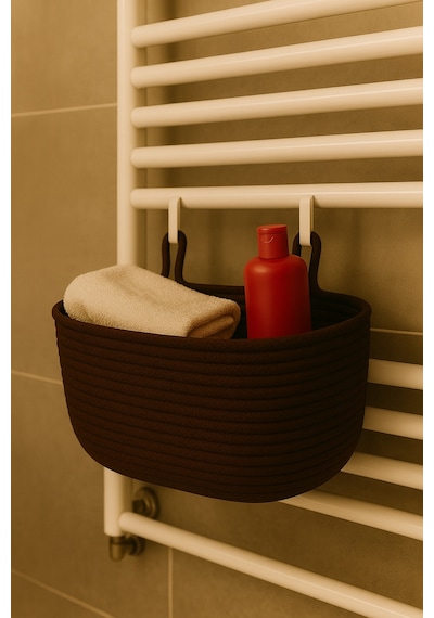 Mavaux Dekoratif Askılı Banyo Sepeti 18 40 16 Cm Saklama Ve Düzenleyici Hasır Jüt Sepet Organizer El İşi Kahverengi