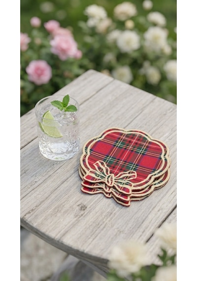 Tartan Rouge Bow Kokteyl Peçetesi