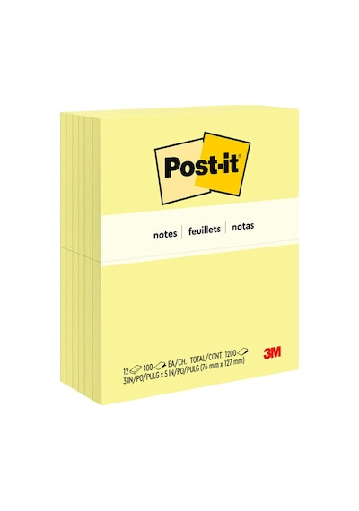Ayrex Pop-up Notlar 7,6x12,7 Cm, 12 Ped, Amerika'nın 1 Numaralı Favori Yapışkan Notları, Kanarya Sarısı, Temiz Ka