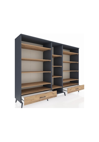 Hyperion Dolap 14 Raflı 2 Çekmeceli 220x44x163 Antrasit-çam Antrasit-çam