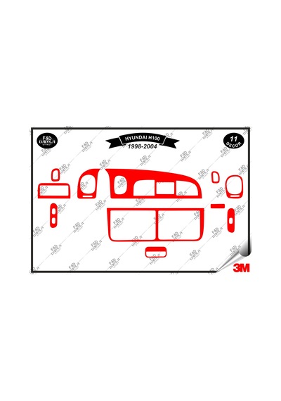 Hyundaı H 100 1998-2004 Torpido Konsol Trim Göğüs Maun Kaplama Set 11 Parça Kırmızı