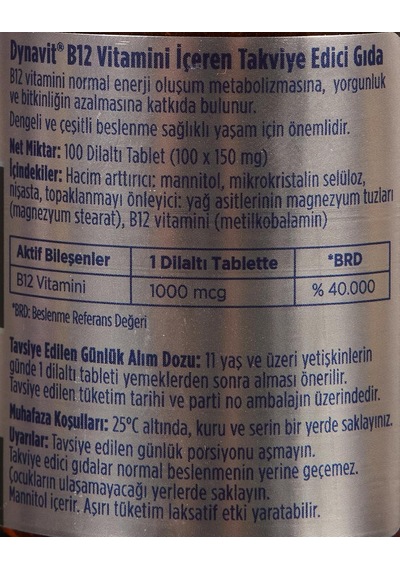 Methylcobalamin Vitamin B12 1000 Mcg 100 Dilaltı Tablet - Vitamin B12 Metilkobalamin 2 Paketi