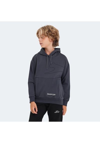 Slazenger LINK Çocuk Kapüşonlu Cepli Koyu Gri Sweatshirt