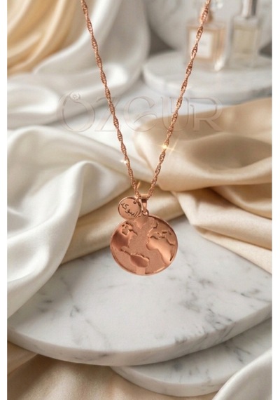 925 Ayar Gümüş İsimli Dünya Kolye Rose Gold