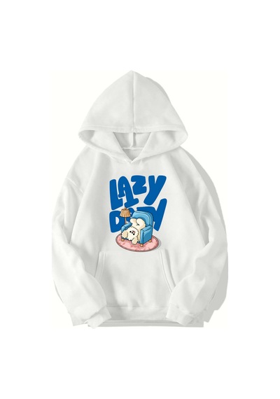 Brz Collection Unisex Oversize Lazy Day Hoodie Beyaz