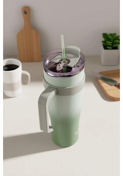 Horizon Pipetli Termos Bardak Yeşil 1000ml B6836 Yeşil