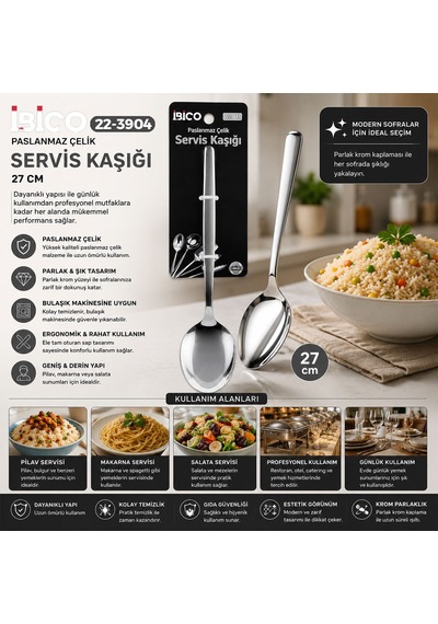 Krom Metal Servis Kaşığı 27 Cm