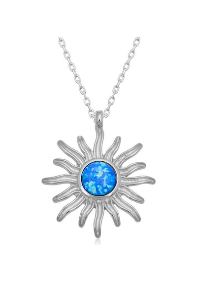Gumush Gümüş Mavi Opal Taşlı Güneş Kadın Kolye