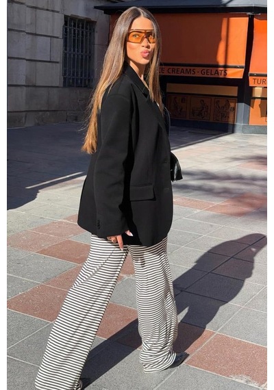 Madmext Siyah Çizgili Straight Fit Kadın Eşofman Altı Mg2786