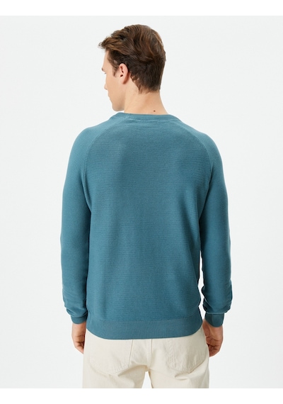 Koton Triko Kazak Basic Bisiklet Yaka Reglan Kol Pamuklu Açık İndigo 4wam70059ht İndigo