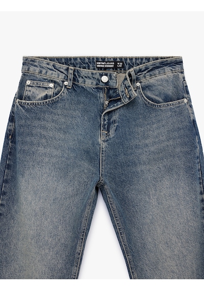 Koton Pamuklu Normal Bel Cepli Vintage Straight Fit Jean Pantolon Petrol 7wam40063nd