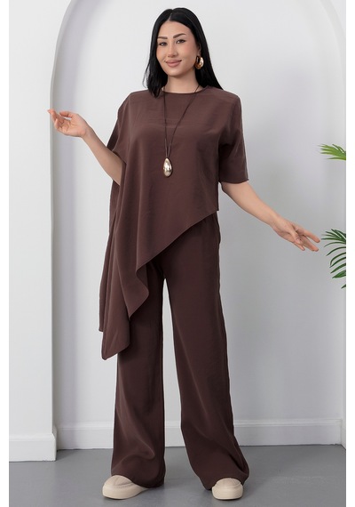 Kalopya Simetrik Crop Pantolon İkili Takım Grs3933 Kahve