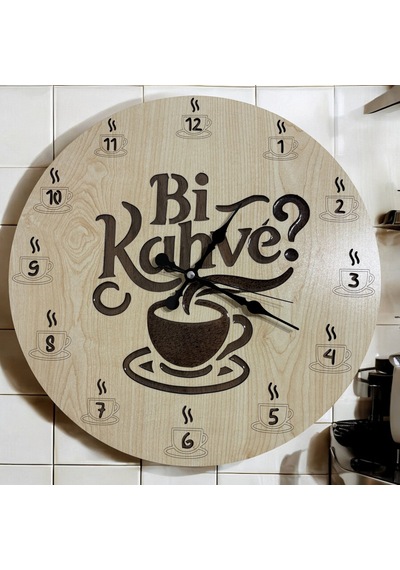 Ahşap Desen Duvar Saati - Bi Kahve - Epoksi Reçine Kaplamalı - 40 Cm Ahşap