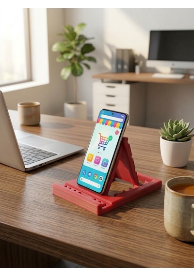 Katlanabilir Masaüstü Telefon Ve Tablet Standı-kademeli Açı Ayarlı Tutucu Kırmızı