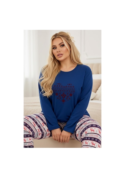 Siyah İnci Curve Büyük Beden Battal Boy Pamuklu Pijama Takım 25240867 İndigo