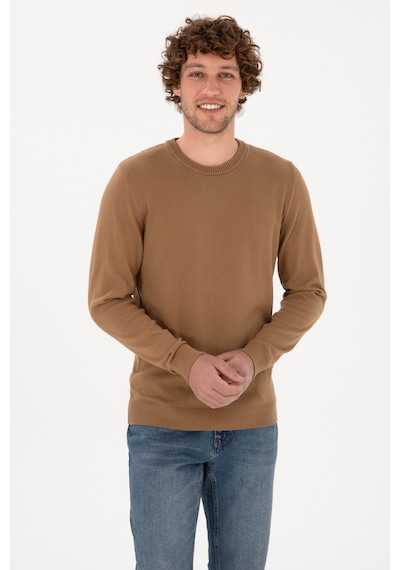 U.S. Polo Assn. Erkek Slim Fit Bisiklet Yaka Camel Basic Kazak 50313713-VR015