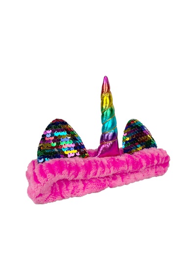 Unicorn Peluş Bandana Makyaj Saç Bandı Fuşya Gökkuşağı Boynuzlu Fuşya