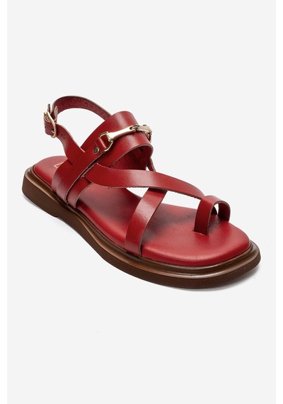Luvi Shoes Fabıana Kırmızı Hakiki Deri Tokalı Kadın Parmak Arası Sandalet