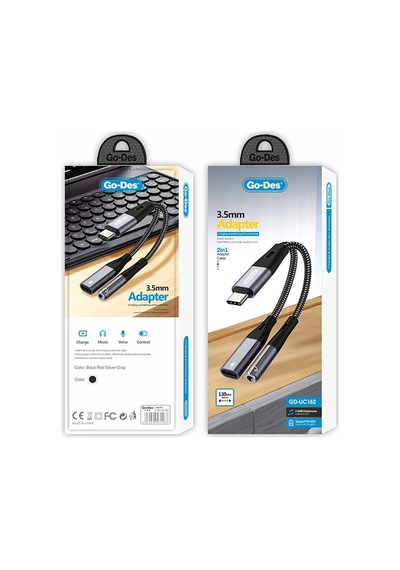 Go Des Gd-uc162 3.5mm Jack Girişli Type-c 2in1 Şarj Ve Ses Kablosu Siyah