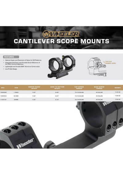Wheeler Cantilever Scope Mount 34mm Dürbün Montaj Aparatı, Entegre Seviye Göstergeli 1100187 Siyah