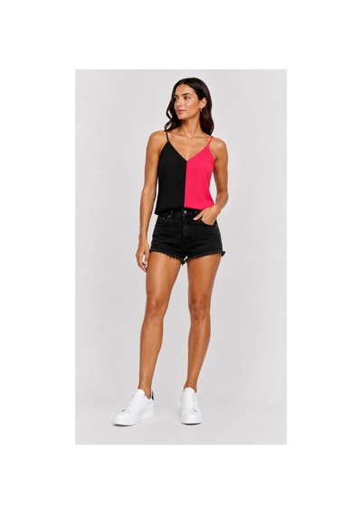 Onno Style Women Kolsuz Askılı V Yaka Triko Kadın Bluz Pembe Siyah