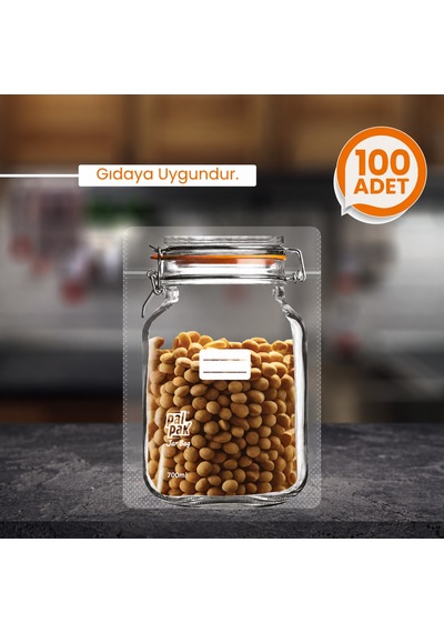 Klips Desenli Kavanoz Görünümlü Saklama Poşeti 15x22 Cm - 700 Ml 100 Adet Şeffaf