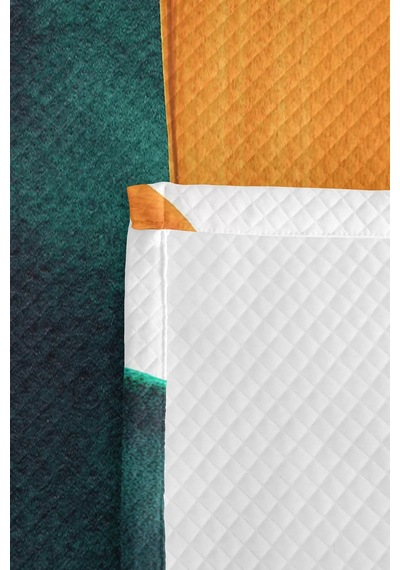 Geometrik Yeşil Genç Odası Tek Kişilik Pike Takımı - Hardal Kiremit 160x220 Cm Kapitone Yatak Örtüsü Altın