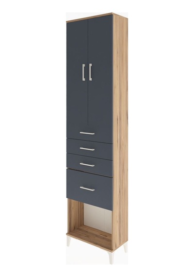 Arges Dolap 3 Raflı 4 Çekmeceli 2 Kapaklı 60x30x243 Çam-antrasit Atlas Çam