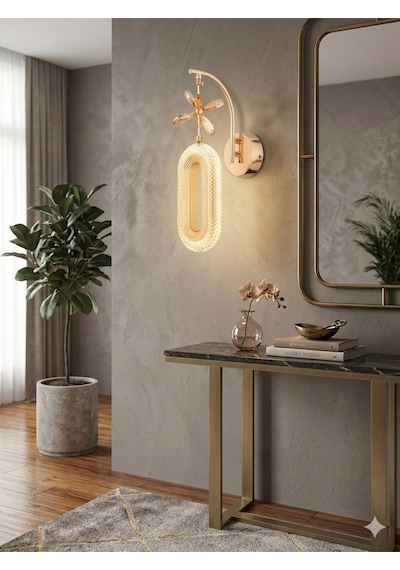 Elips Model Sarkıt 3 Renk Gold Kaplama Oturma Yatak Çocuk Odası Duvar Led Aplik Kumandalı Altın