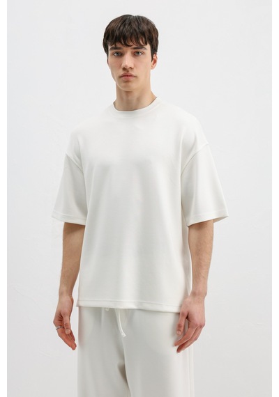 Modal Karışımlı Oversize Tişört Ekru