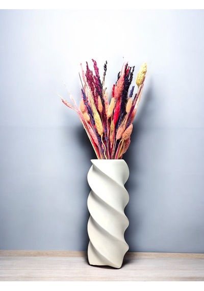 Spiral Model Vazo - 22 Cm Beyaz Vazo Beyaz