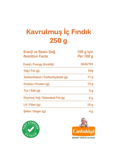 Canbakkal Giresun Kavrulmuş İç Fındık Tuzsuz Kilitli Paket 1 KG