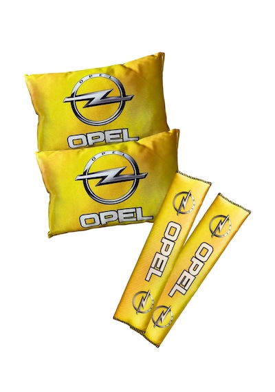 Opel Logolu Sarı Dijital Baskılı Araç Boyun Yastığı & Emniyet Kemer Pedi 2 Li Set Sarı