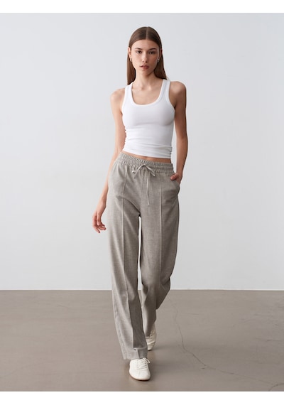 Dilvin 72730 Keten Karışımlı Bağcıklı Pantolon-taş